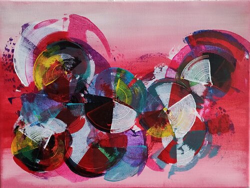 circles on red von Sonja Radzik, Malerei kaufen auf Singulart