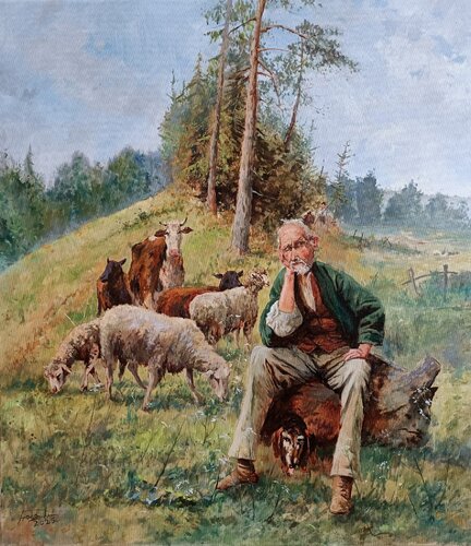Old man resting von Dávid Prokaj, Malerei kaufen auf Singulart