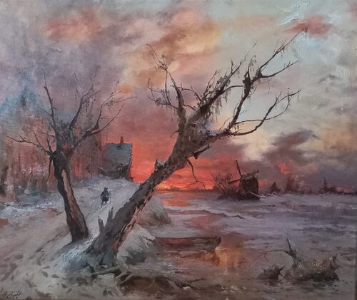 Winter landscape with snow von Dávid Prokaj, Malerei kaufen auf Singulart