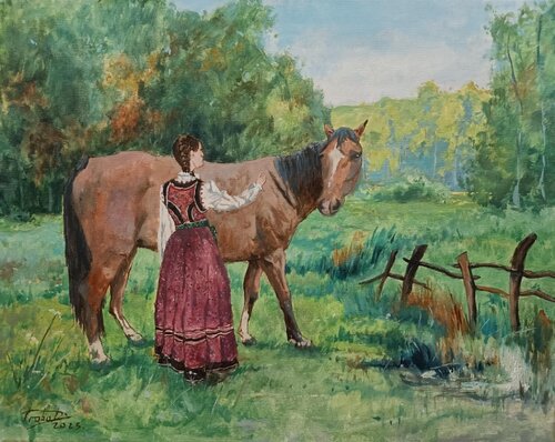 Meeting in the pasture von Dávid Prokaj, Malerei kaufen auf Singulart
