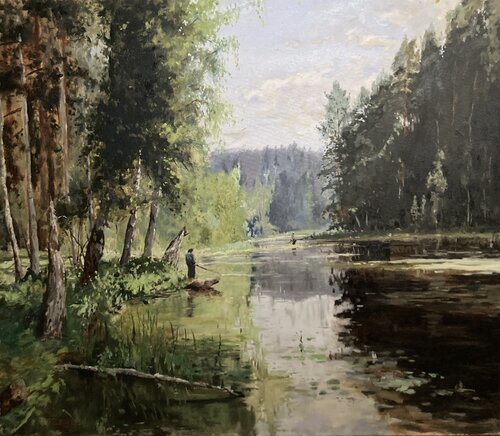 Forest edge lakeshore von Dávid Prokaj, Malerei kaufen auf Singulart