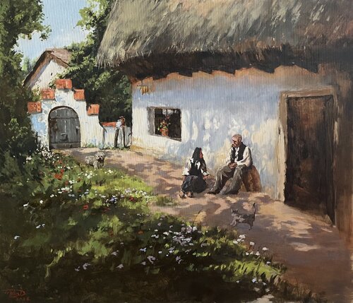 Thatched Peasant House di Dávid Prokaj, Pittura in vendita su Singulart