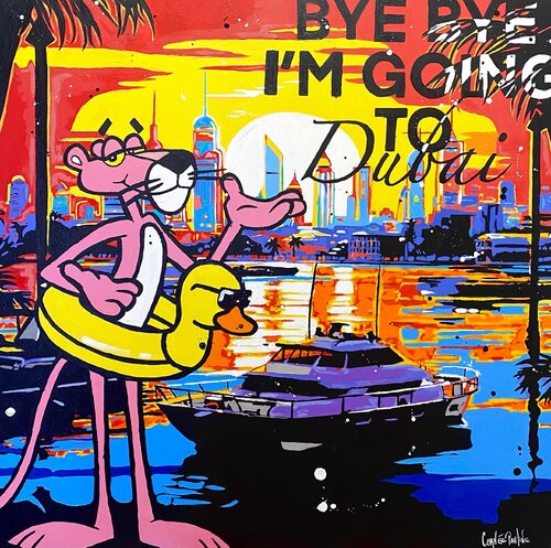 Pink Panther in Dubai van Pauline Cornee, Schilderij te koop op Singulart