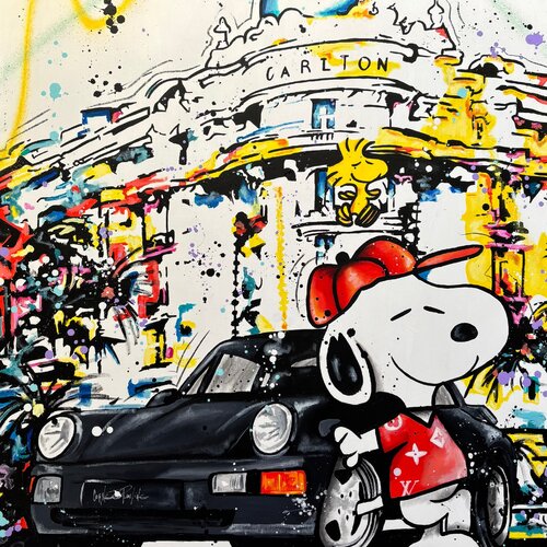 snoopy et woodstock at Cannes van Pauline Cornee, Schilderij te koop op Singulart