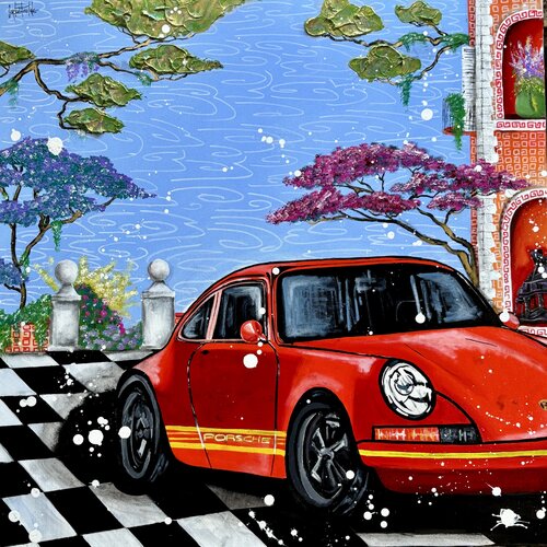 Flower and Porsche by Pauline Cornee, 絵画 for Sale on Singulart
