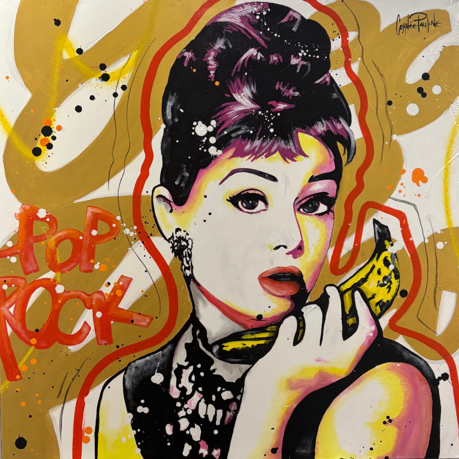 Audrey Hepburn Is Pop door Pauline Cornee (2025) : Schilderij Acryl, Pastel  op Canvas - Singulart, image size:1500x1500