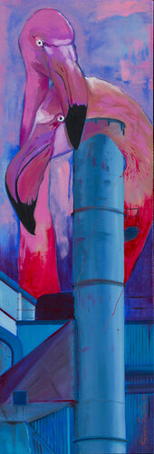 Industrial Flamingos di Antonio Ortolani, Pittura in vendita su Singulart