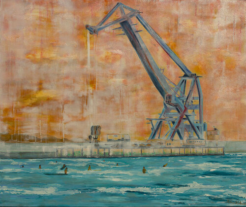 the surfers crane di Antonio Ortolani, Pittura in vendita su Singulart