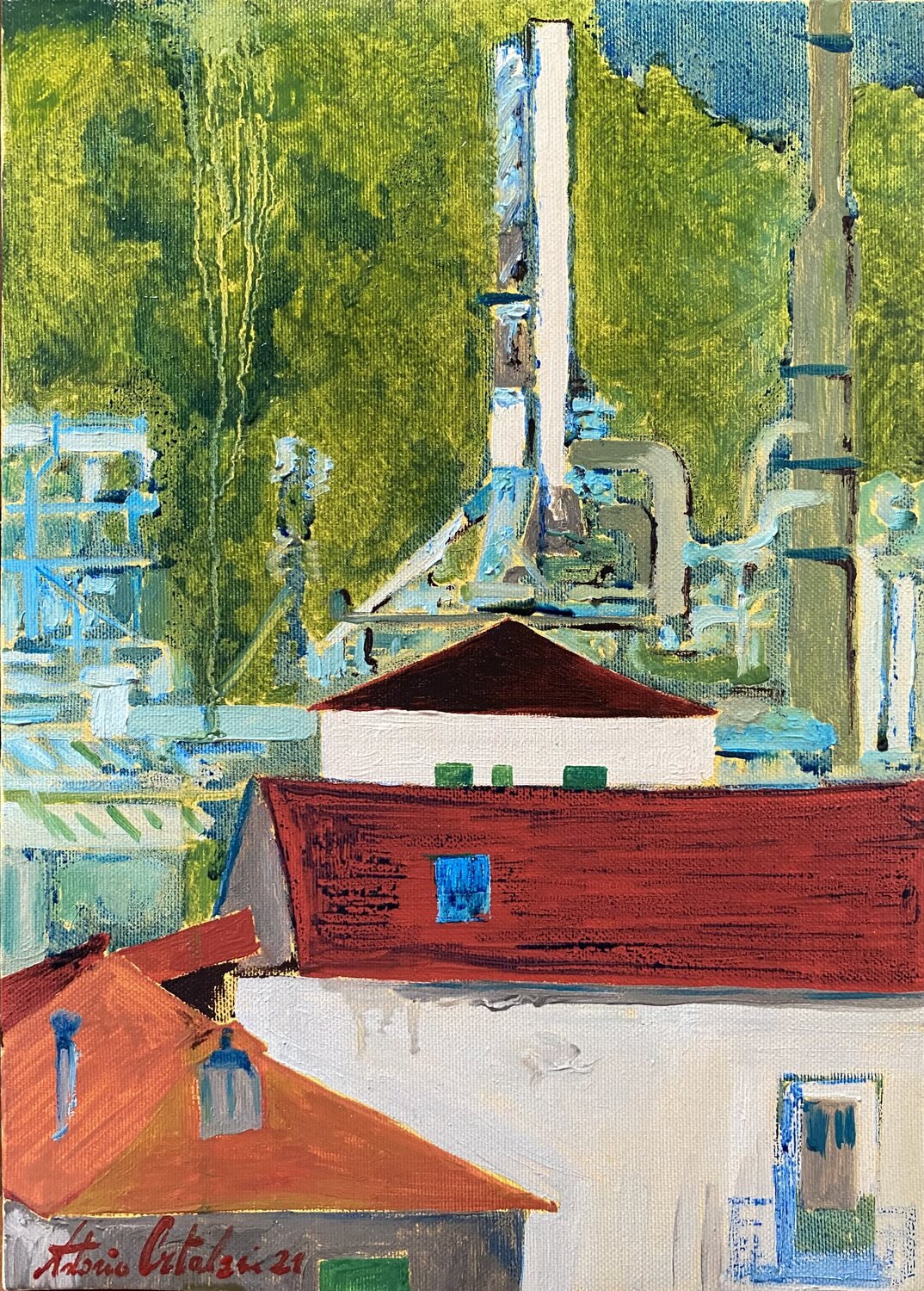La raffineria Antonio Ortolani Dipinto originale in vendita