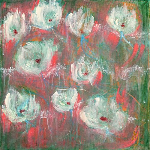 Evening dew on white flowers van Elena Gerasimova, Schilderij te koop op Singulart