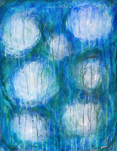 White flowers in the rain von Elena Gerasimova, Malerei kaufen auf Singulart