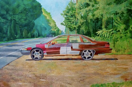Abandoned Car on Highway 319 de Joseph Roache, Pintura a la venta en Singulart