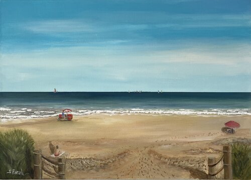 Morning Ice Cream Seller on the Beach par Samir Farah, Peinture en vente sur Singulart