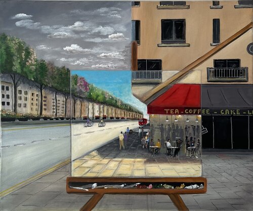 You See What You See: Café Open On Sunny Day par Samir Farah, Peinture en vente sur Singulart