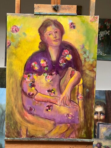 Woman in purple and pink von Sheila Olivier-Carchidi, Malerei kaufen auf Singulart