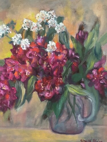 Rhododendron flowers van Sheila Olivier-Carchidi, Schilderij te koop op Singulart