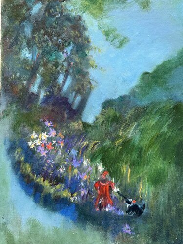 Walking beloved dog von Sheila Olivier-Carchidi, Malerei kaufen auf Singulart