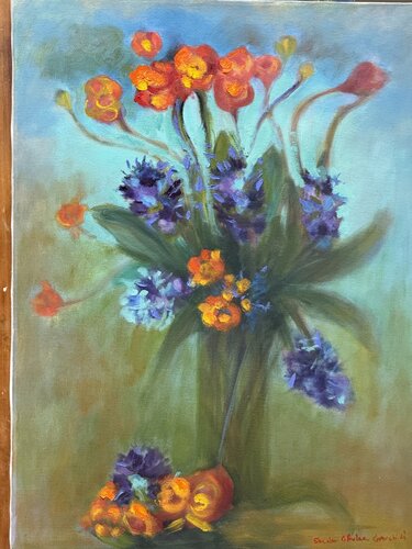 Red orange floral von Sheila Olivier-Carchidi, Malerei kaufen auf Singulart