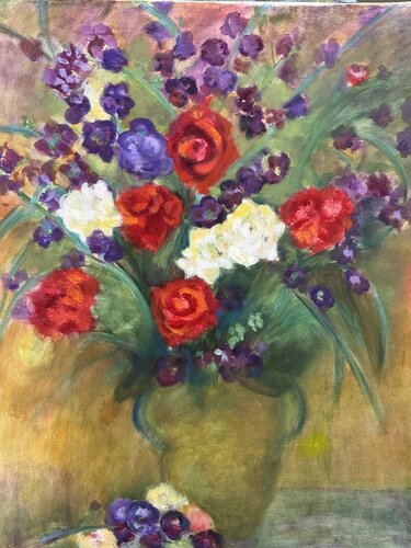 Red and white floral de Sheila Olivier-Carchidi, Pintura a la venta en Singulart