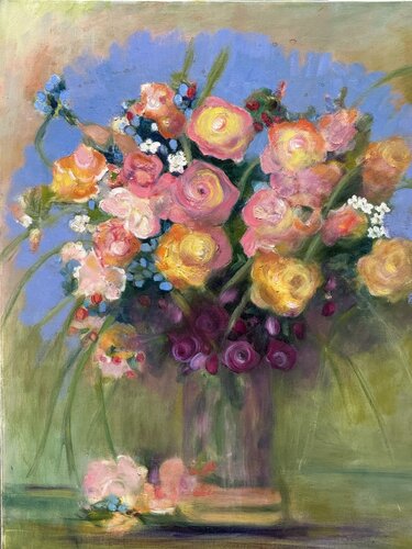 Baby pink floral di Sheila Olivier-Carchidi, Pittura in vendita su Singulart