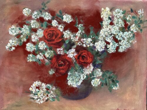 Royal red flowers von Sheila Olivier-Carchidi, Malerei kaufen auf Singulart