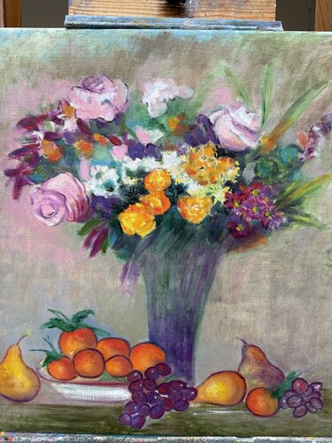 Flowers and fruit van Sheila Olivier-Carchidi, Schilderij te koop op Singulart