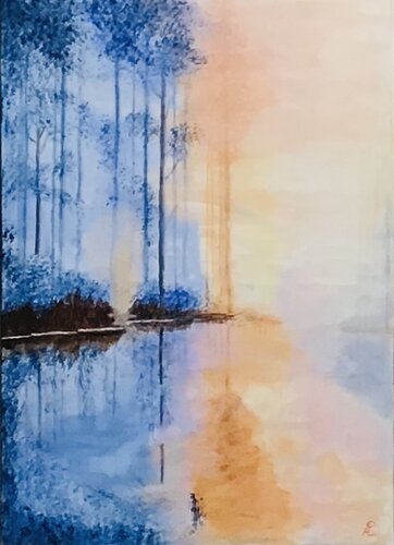 Sonnenaufgang am Fluß van Claudia Altemeier, Schilderij te koop op Singulart