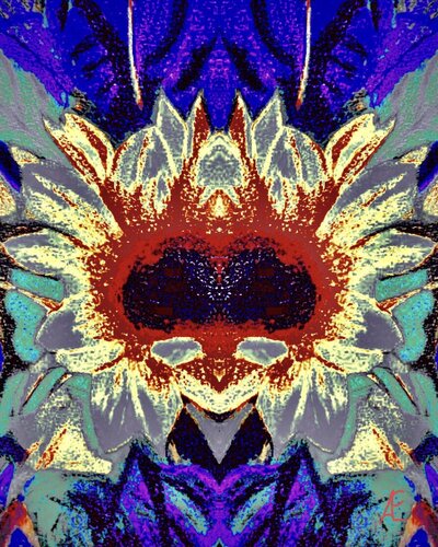 Sunflower with blue par Claudia Altemeier, Digital en vente sur Singulart
