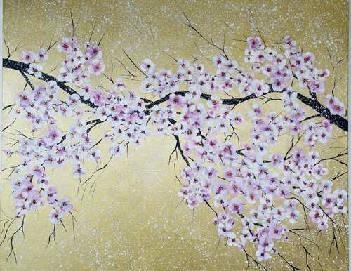 « Sakura Japanese «  XXL Sakura Kunst in Gold di Guranda Spillmann, Pittura in vendita su Singulart