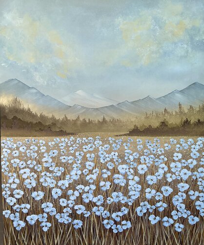 „Rural Scene“  Extra Large Golden Landscape di Guranda Spillmann, Pittura in vendita su Singulart