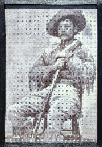 "'Lone Coyote' McGraw" Contemporary Black and White Pixelated Cowboy Portrait von Francisco Vital, Malerei kaufen auf Singulart