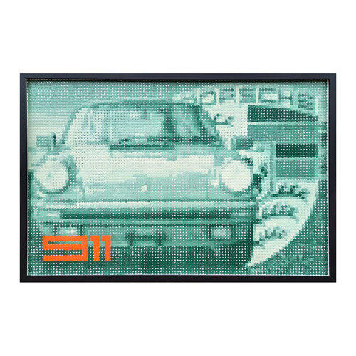 "Porsche 911 Vers. 2" Contemporary Teal Toned Pixelated Sports Car Painting van Francisco Vital, Schilderij te koop op Singulart