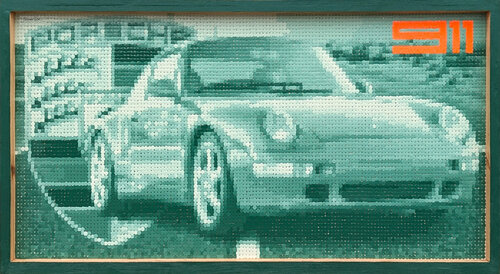 "Porsche 911 Vers. 1" Contemporary Teal Toned Pixelated Sports Car Painting van Francisco Vital, Schilderij te koop op Singulart