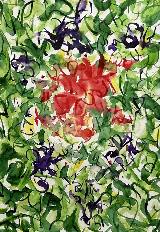 Summer garden - an abstract watercolour panting Richard Higham