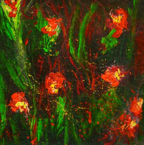 Rote Blüten  - Mini van PETRA MINET, Schilderij te koop op Singulart