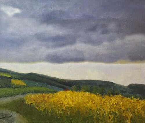 Taunuslandschaft - Frühlingstag mit Rapsfeld van PETRA MINET, Schilderij te koop op Singulart