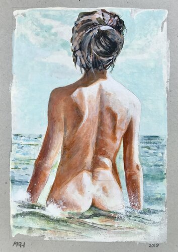 Nackte weibliche Badende – Rückenakt by Michael Rehr-Hoffmann, Painting for Sale on Singulart