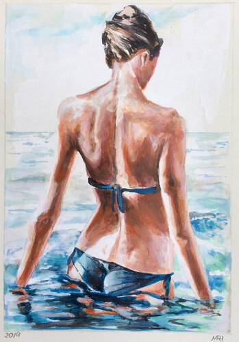 Badende im Meer – Rückenansicht by Michael Rehr-Hoffmann, Painting for Sale on Singulart