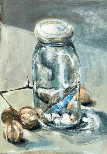 Stillleben mit Feder (Eichelhäher) di Michael Rehr-Hoffmann, Pittura in vendita su Singulart