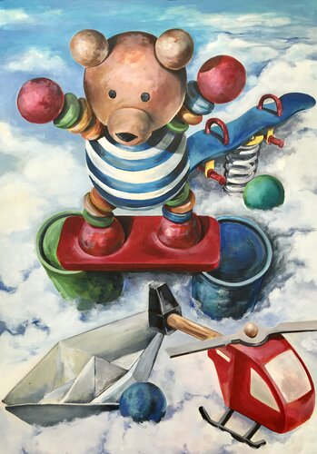 Playground. Ich falte mir ein  Boot aus Papier. von Michael Rehr-Hoffmann, Malerei kaufen auf Singulart