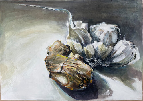 Zwei Freunde – Ingwer und Knoblauch by Michael Rehr-Hoffmann, Painting for Sale on Singulart