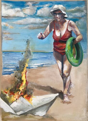 Kreuzfahrt – huch was brennt denn da? by Michael Rehr-Hoffmann, Painting for Sale on Singulart