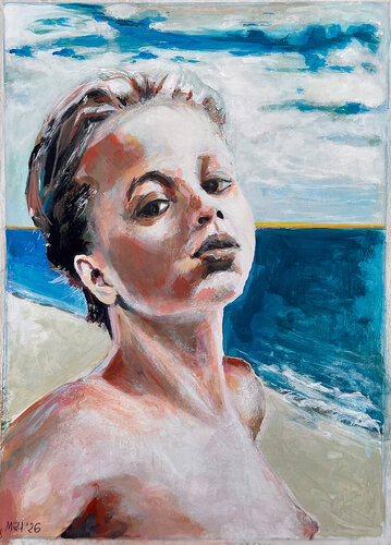 Pia am Strand  –  unverhüllt am Meer by Michael Rehr-Hoffmann, Painting for Sale on Singulart