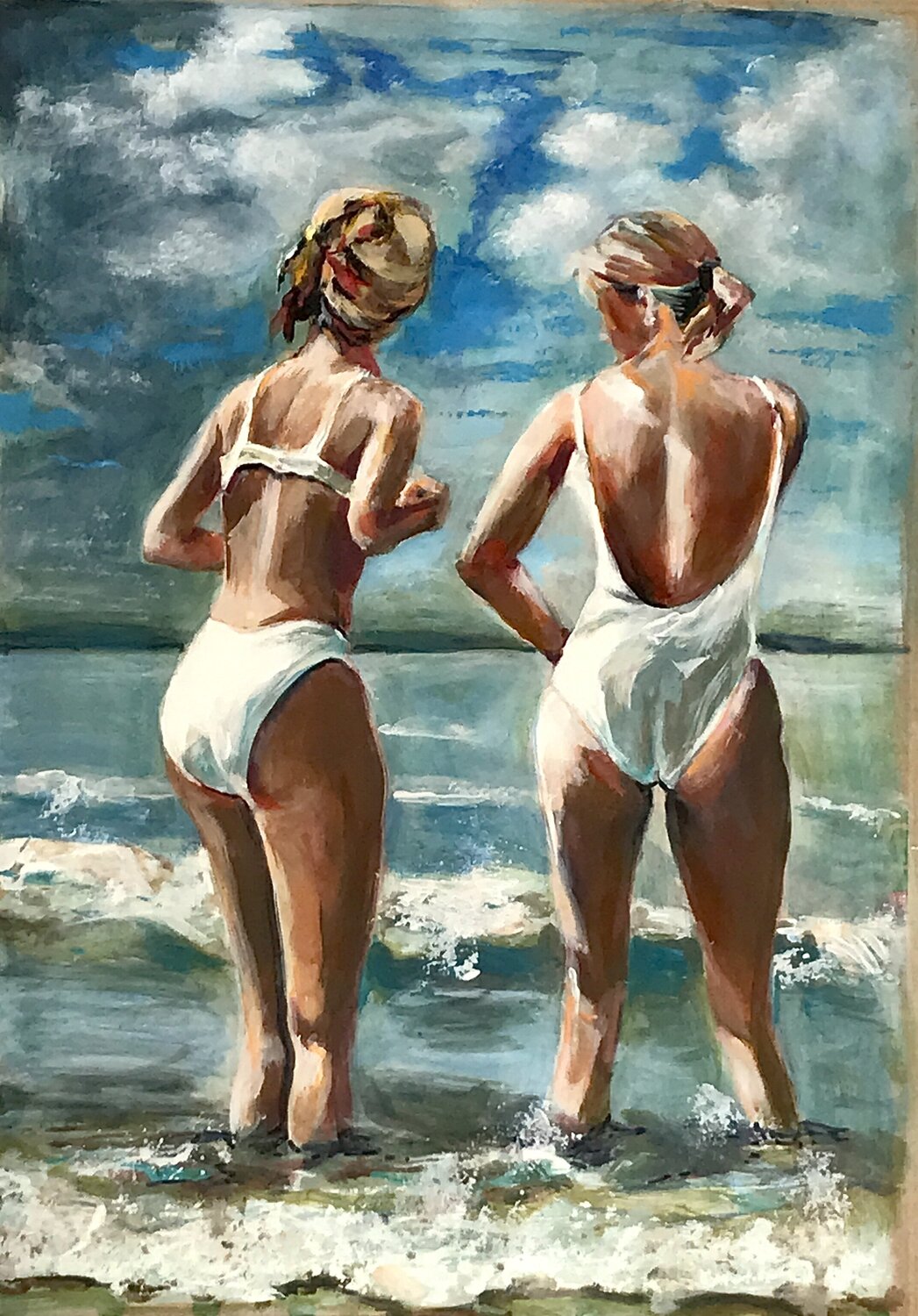 Zwei Badende im Gespräch Michael Rehr-Hoffmann Original painting for sale