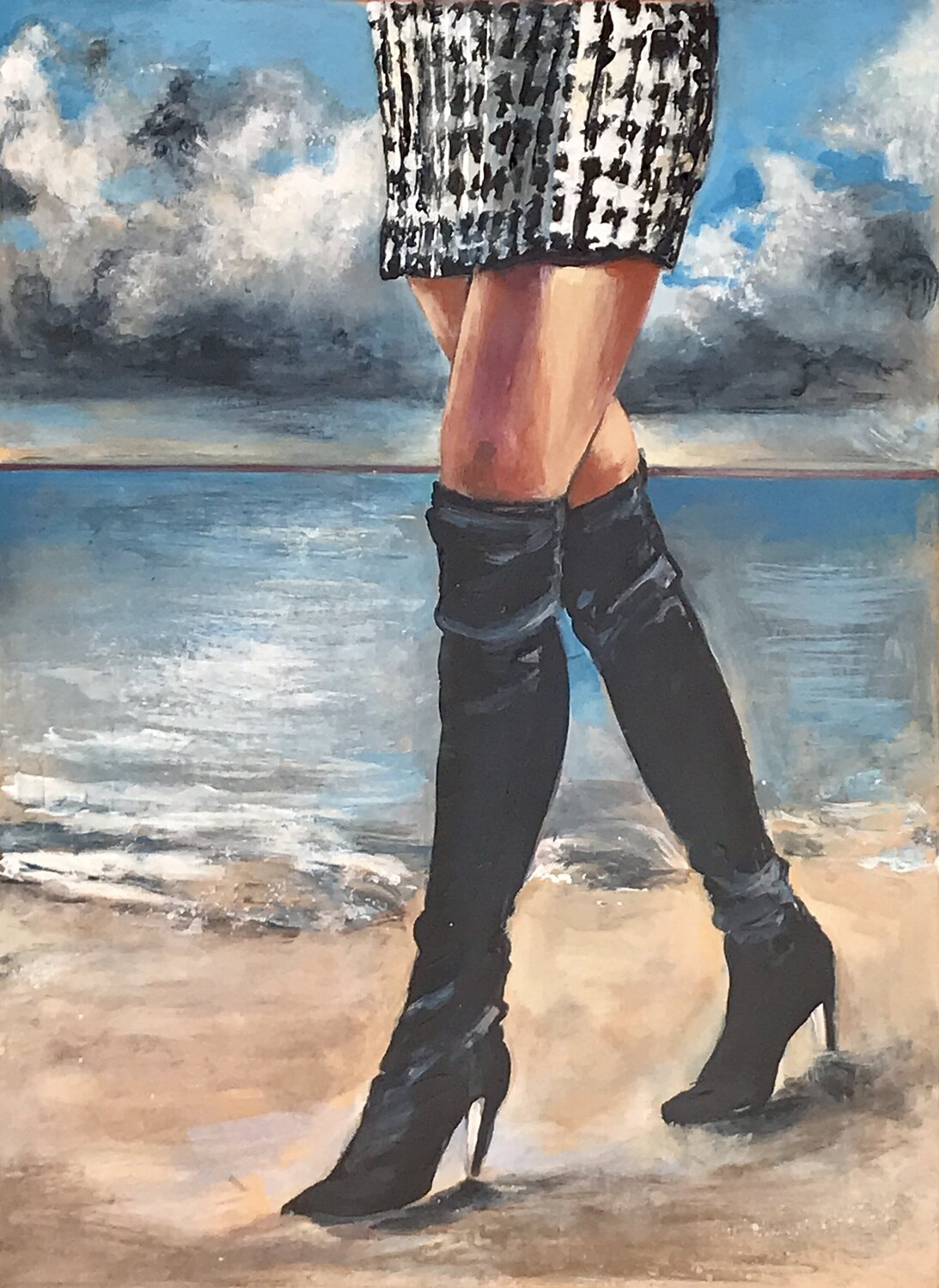High Heels – der Strand Irrtum Michael Rehr-Hoffmann Original painting for sale