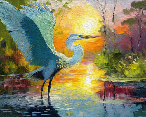 Blue Heron in Wetland II by Deborah Bourgault, Print for Sale on Singulart