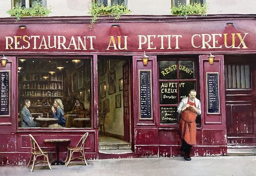 RESTOURANT AU PETIT CREUX 2024 di Alexei Butyrskiy, Pittura in vendita su Singulart