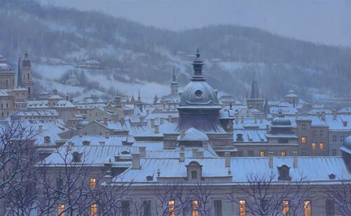 SNOWFALL OVER PRAGUE von Alexei Butyrskiy, Druck kaufen auf Singulart