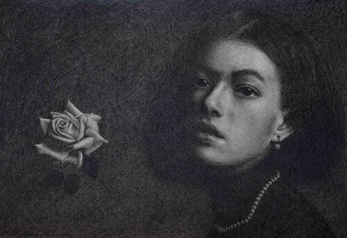 Fermo immagine con rosa bianca von Nicola De Luca, Zeichnungen kaufen auf Singulart