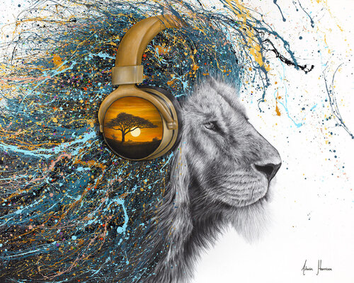 Horizon Harmony Lion (Hand Embellished Giclée) van Ashvin Harrison, Afdruk te koop op Singulart